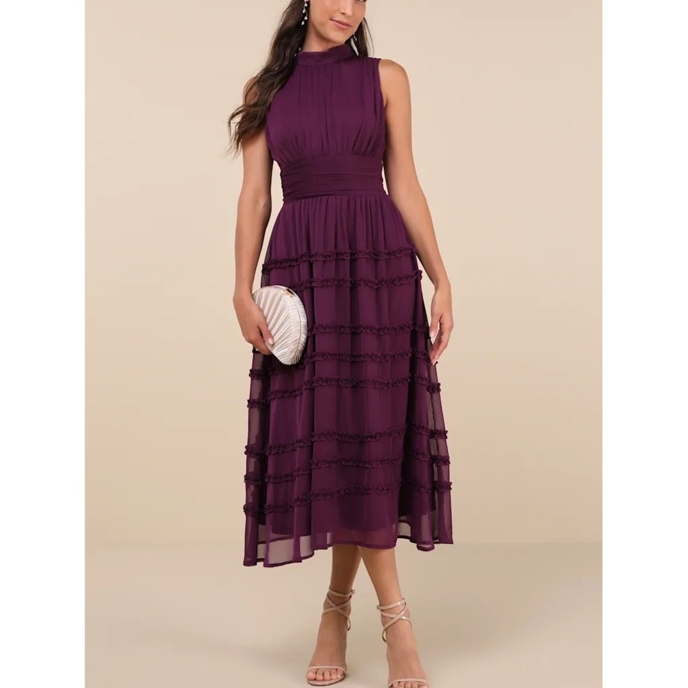 NWT Lulus Happily Sweet Purple Mock Neck Backless Midi Dress Small